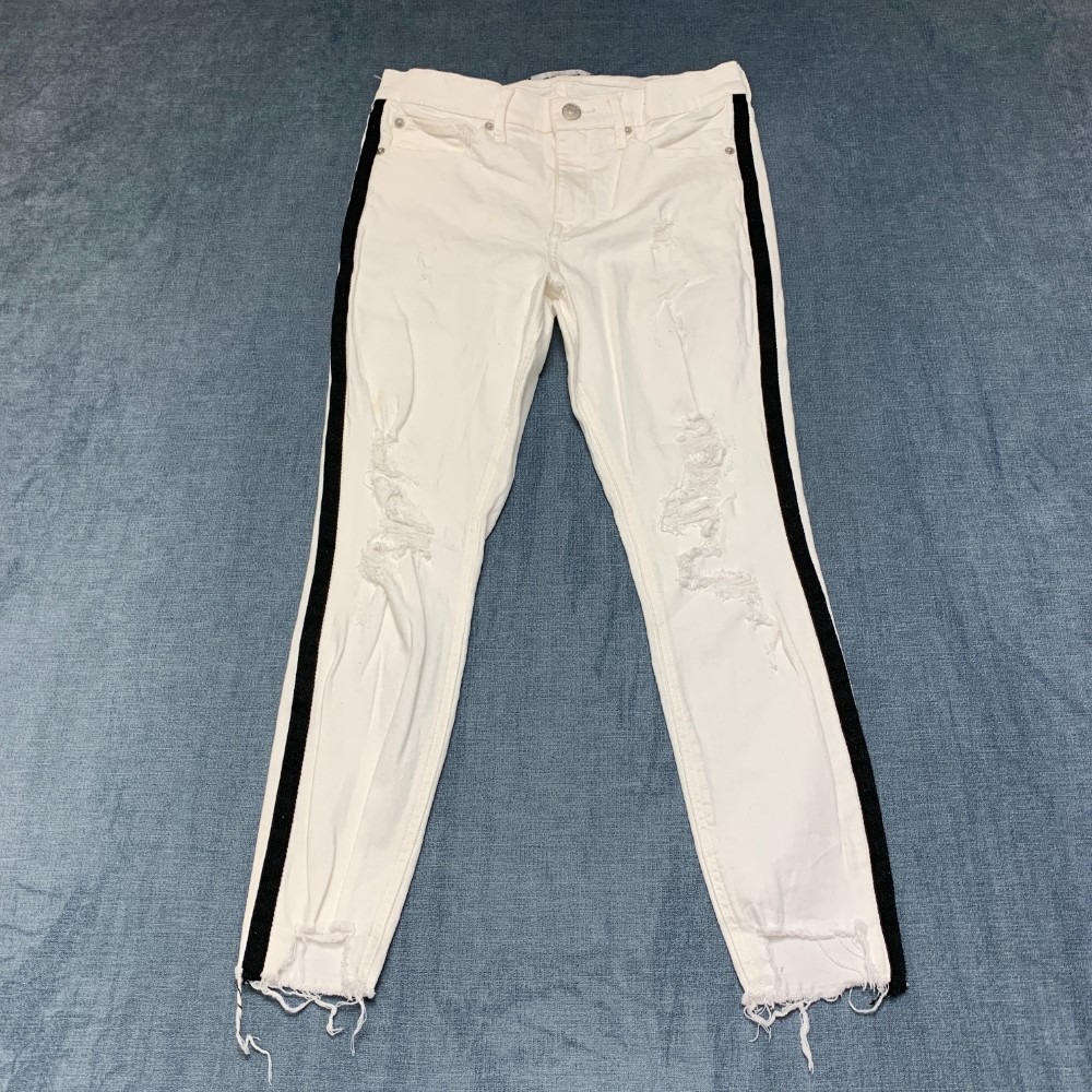Express Cropped Legging Jeans Womens 4 White Cotton Stretch Mid Rise Distressed
